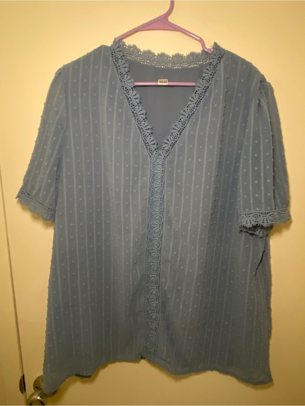 Source Unknown Dusty Blue Lace-Trim V-Neck Tunic